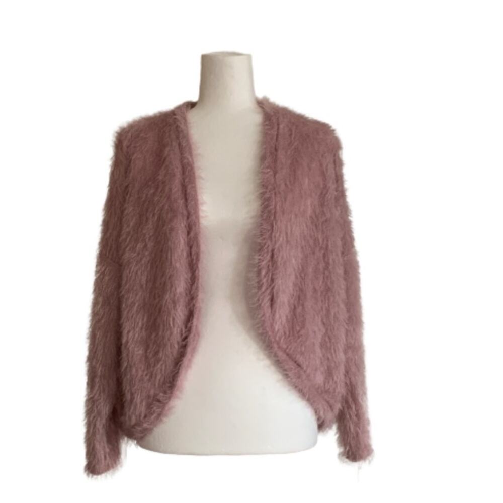 Another Reason Cardigan Sweater Mauve Teddy Bear Fuzzy Soft Open Front Small NEW